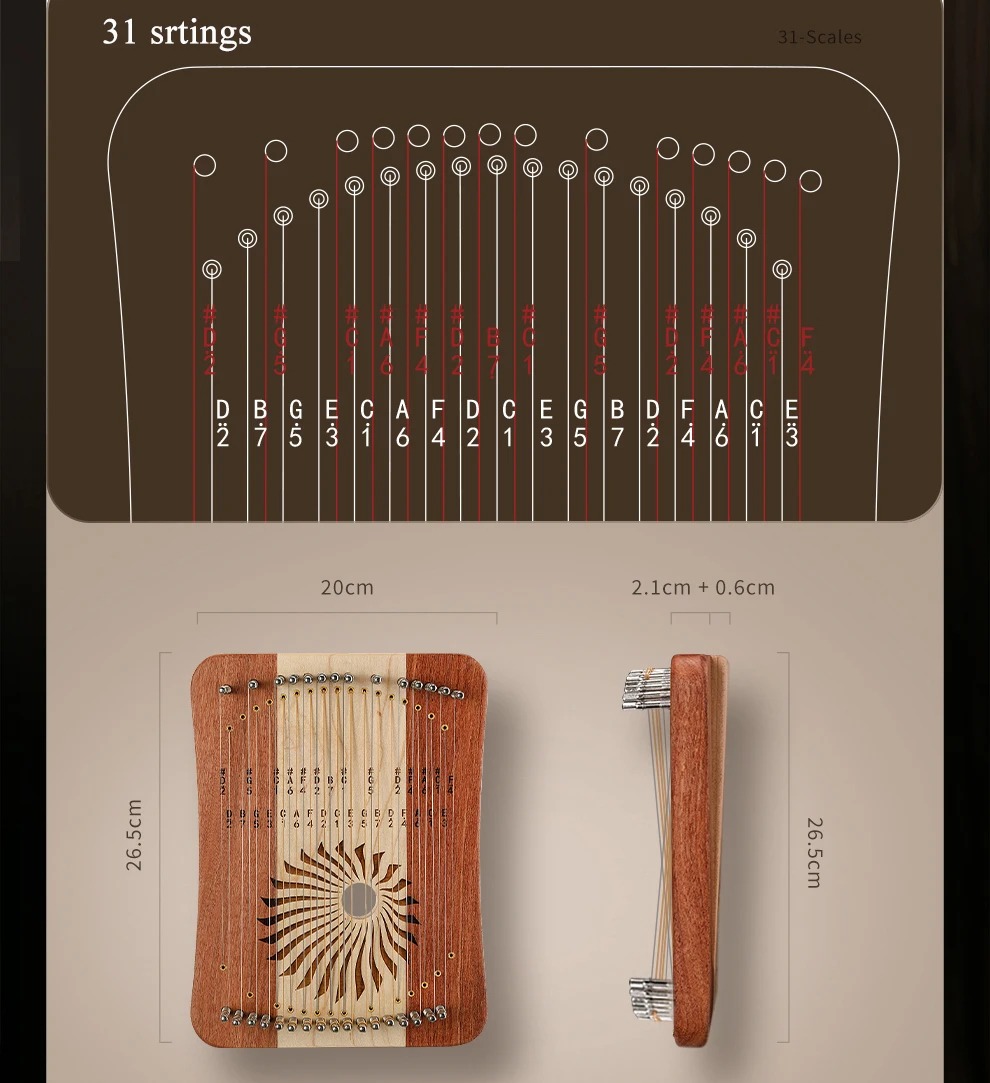 Hluru Lyre 31 Snaren Duim Kaly - Musical Instrument Lyre recensie en prijs